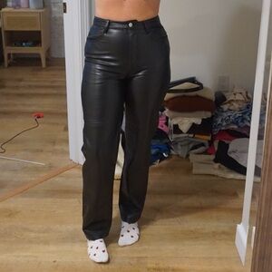 Wilfred Black Straight Leg Leather Pants